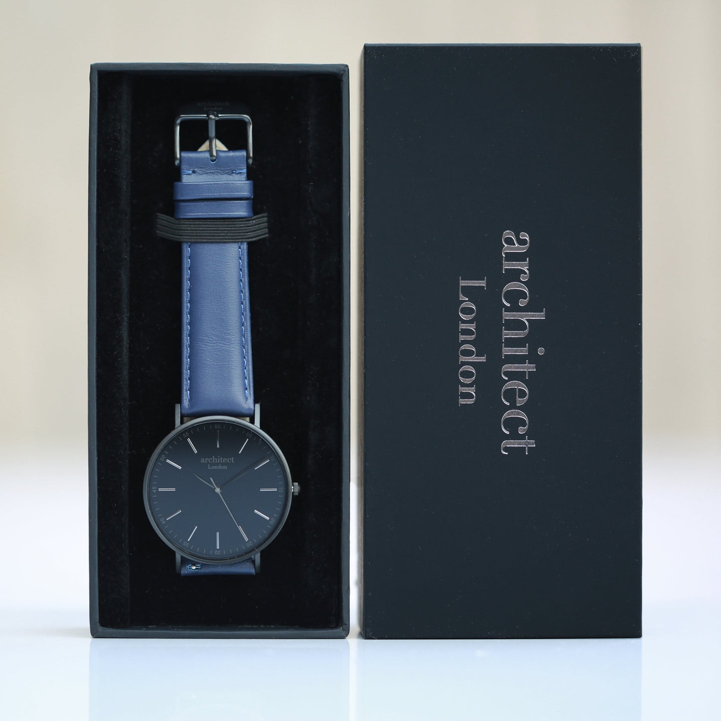Modern Font Engraving - Men's Minimalist Watch + Admiral Blue Strap