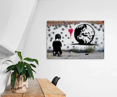 Banksy Inspired Boy At Peace Canvas