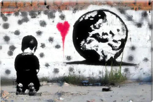 Banksy Inspired Boy At Peace Canvas