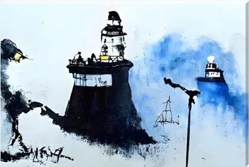 Banksy Inspired Lighthouse Plumes Canvas