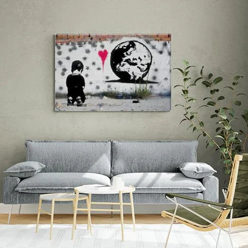Banksy Inspired Boy At Peace Canvas