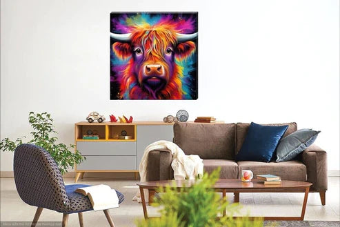 Colour Splash Arty Highland Cow Canvas Scottish Wall Art