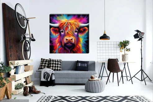 Colour Splash Arty Highland Cow Canvas Scottish Wall Art
