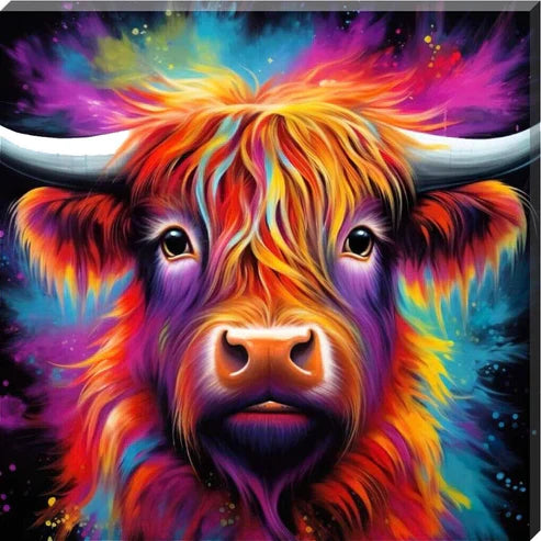 Colour Splash Arty Highland Cow Canvas Scottish Wall Art