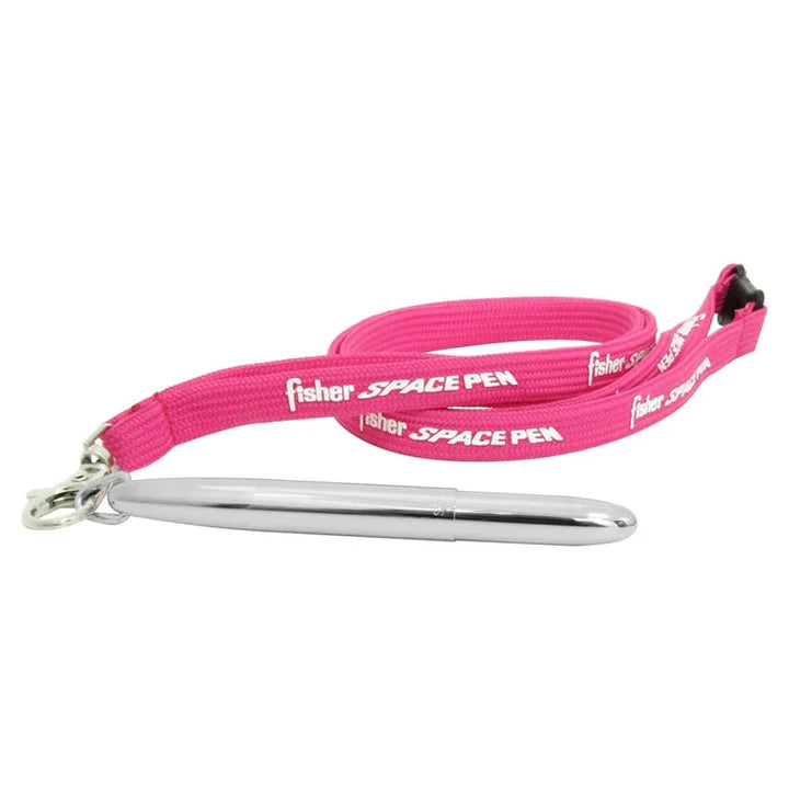 Fisher Space Bullet - Chrome with D Ring and Pink Fisher Lanyard Neck Chain Pen