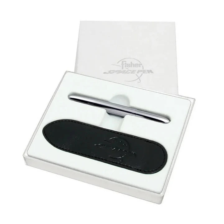 Fisher Space Bullet - Chrome Space Pen with Black Leather Pen Case