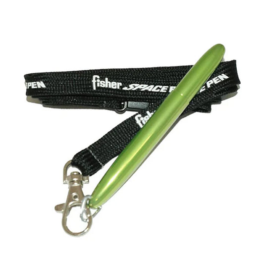 Fisher Space Bullet - Lime Green with D Ring and Black Fisher Lanyard Neck Chain Pen