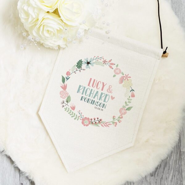 Wedding Wreath Personalised Pennant Flag