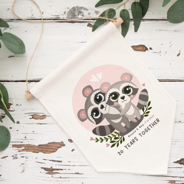 Personalised Raccoon Couple Pennant Flag