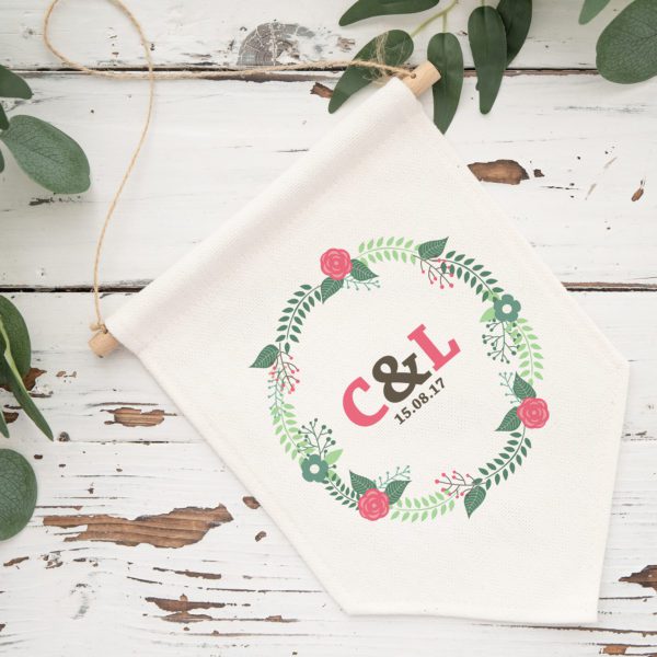 Floral Wreath Initials Personalised Pennant Flag