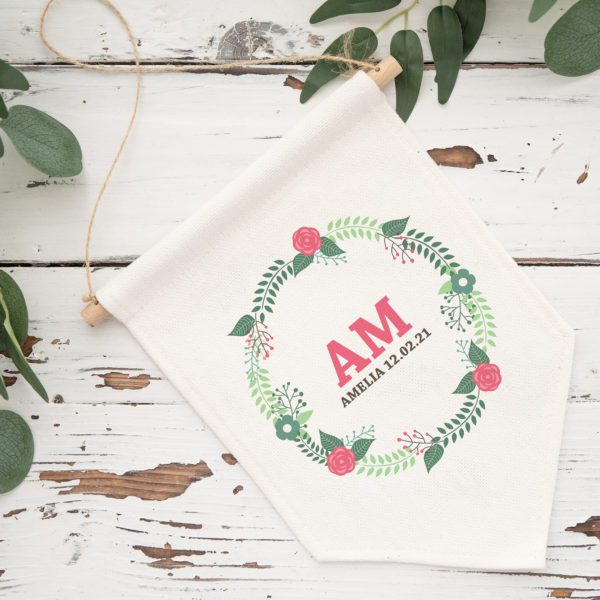 Floral Wreath Initials Personalised Pennant Flag