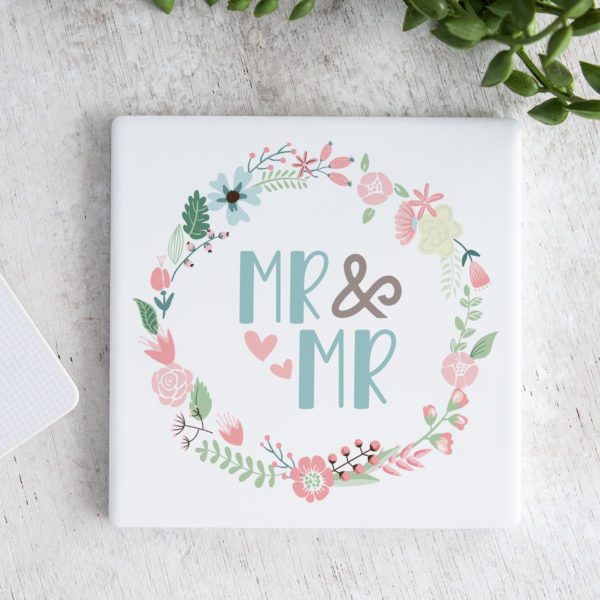 Mr. & Mr. Wreath Ceramic Coaster