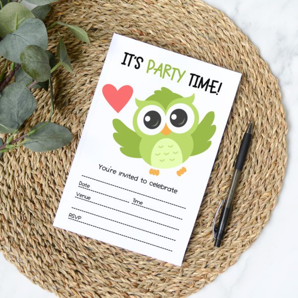 Green Owl Party Invites (10pk)