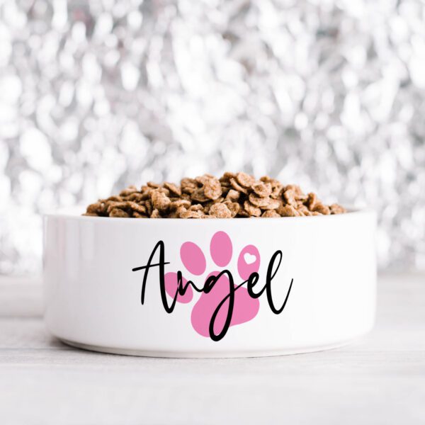 Pink Pawprint Personalised Pet Bowl