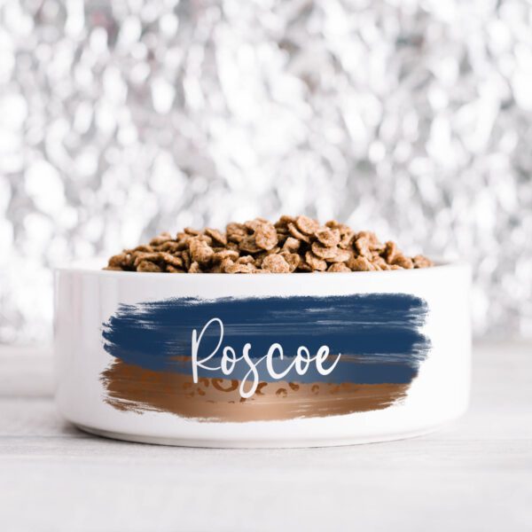 Blue Copper Brush Personalised Pet Bowl
