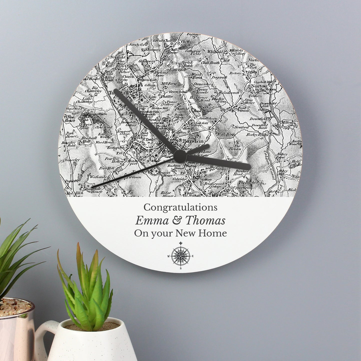 Personalised 1805 - 1874 Old Series Map Compass Wooden Clock