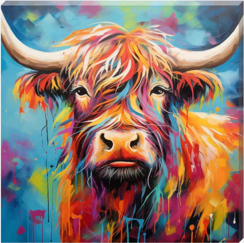 Tilly Colourful Highland Cow Canvas