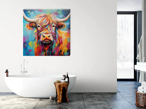 Tilly Colourful Highland Cow Canvas