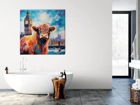 Trip To London Iris Highland Cow Canvas