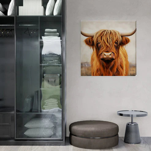 Brown Solo Highland Cow In Field Canvas