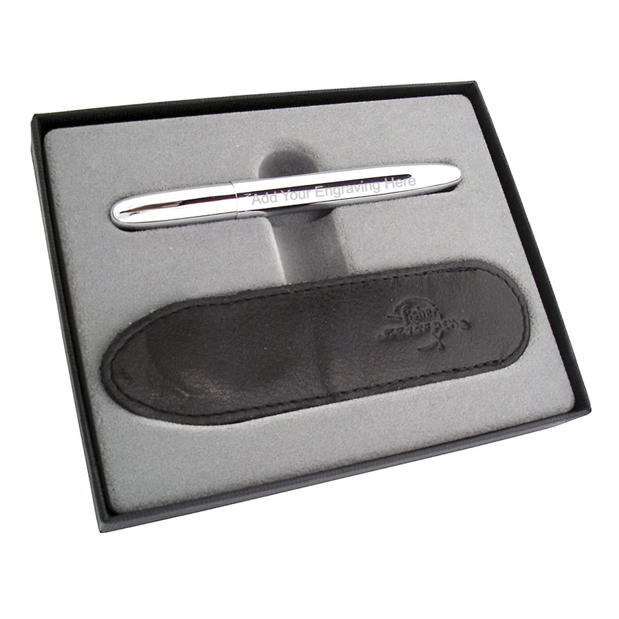 Fisher Space Bullet - Chrome Space Pen with Black Leather Pen Case