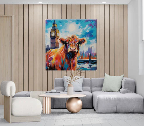 Trip To London Iris Highland Cow Canvas