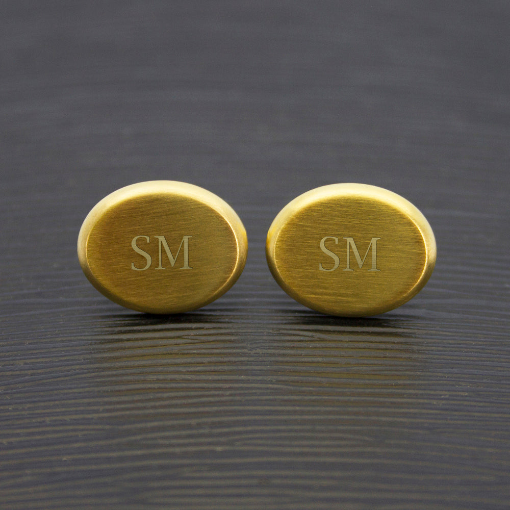 Men's Matte Finish Brushed Gold Oval Cufflinks