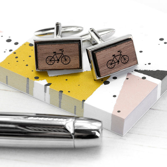Iconic Hobbies Engraved Rectangle Walnut Cufflinks
