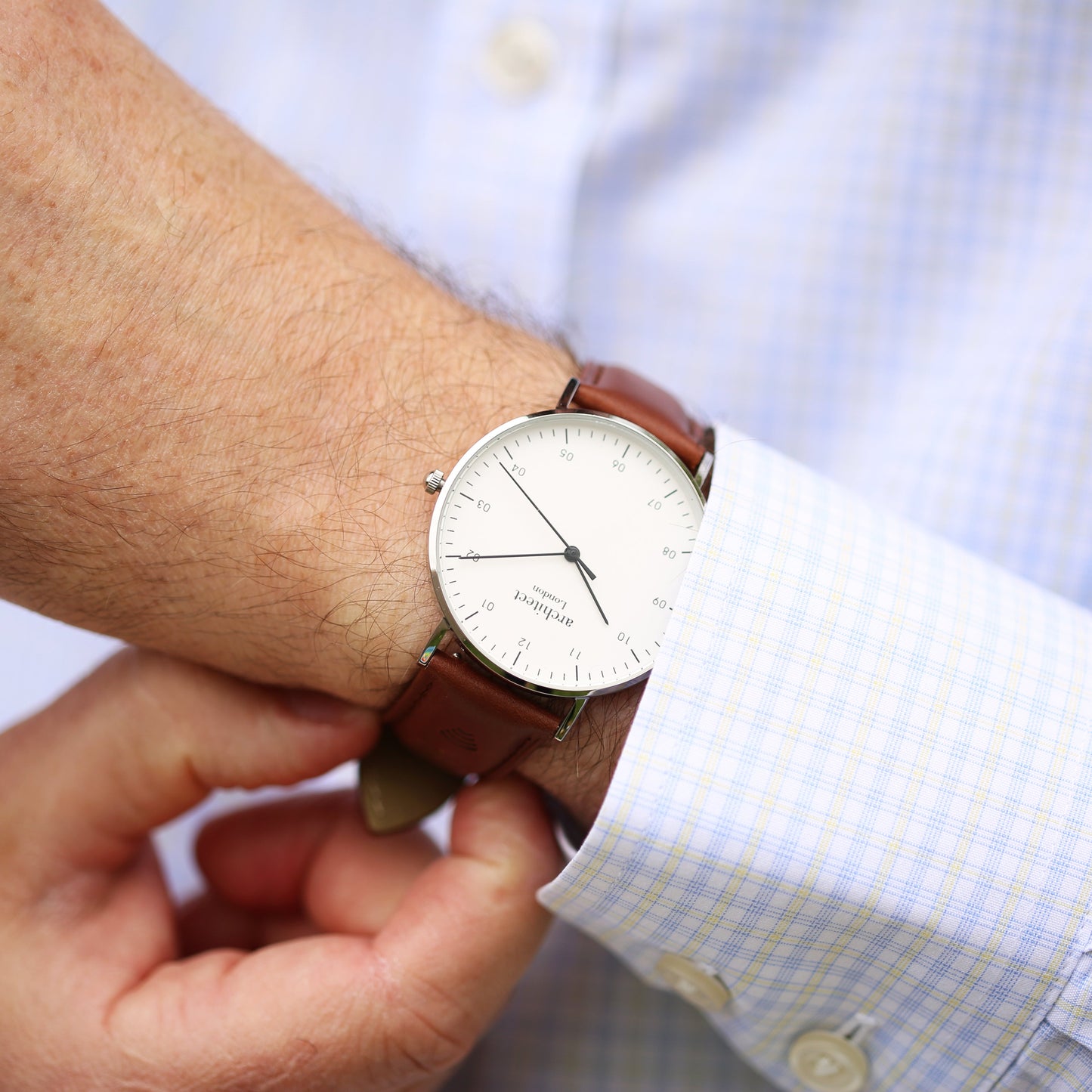 Contactless Payment Watch - Men's Architect Zephyr + Walnut Strap + Own Handwriting Engraving - Wear We Met