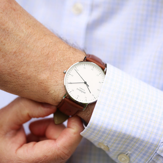 Contactless Payment Watch - Men's Architect Zephyr + Walnut Strap + Own Handwriting Engraving - Wear We Met
