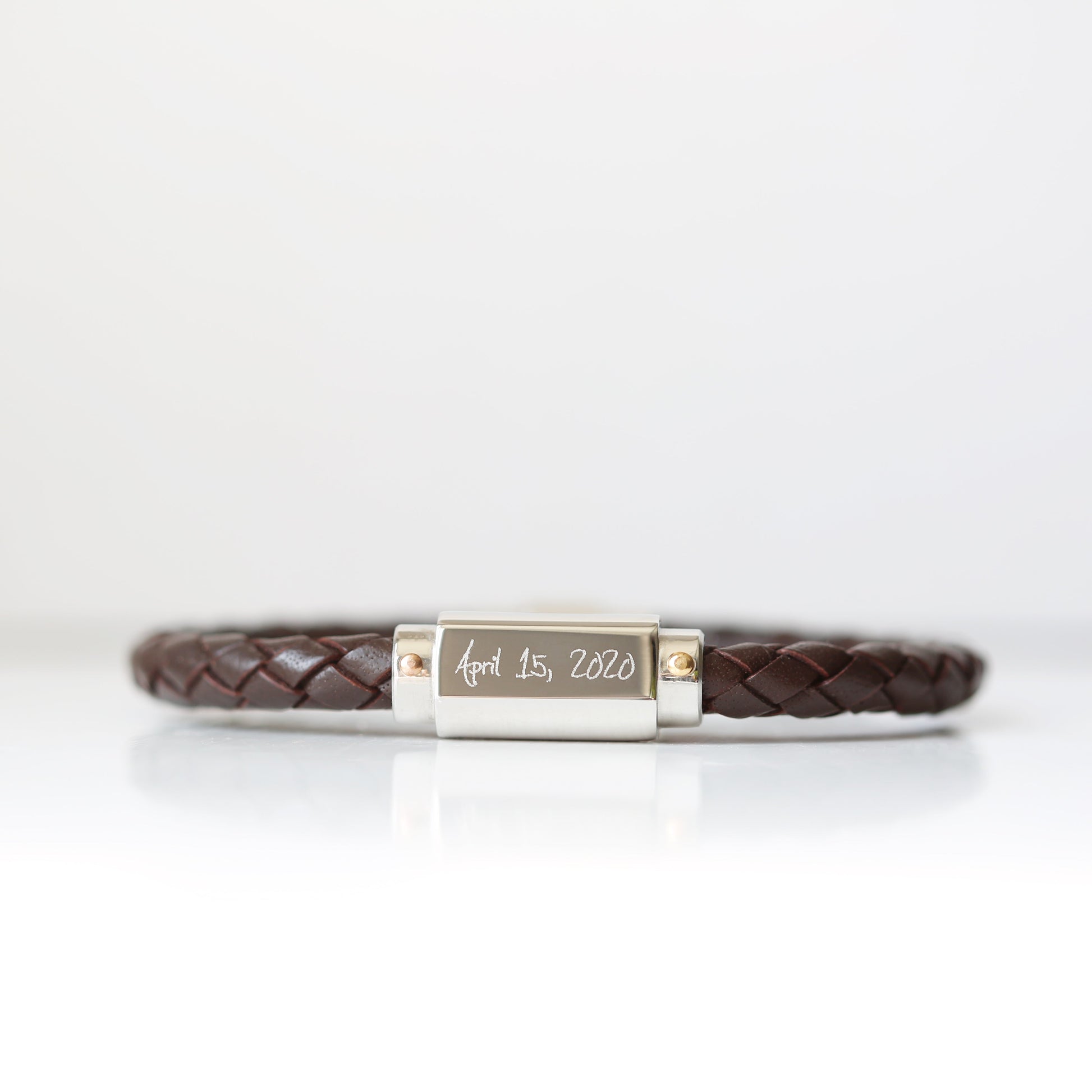 Handwriting Engraved Twisted Leather Bracelet - Wear We Met