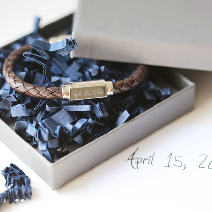 Handwriting Engraved Twisted Leather Bracelet - Wear We Met