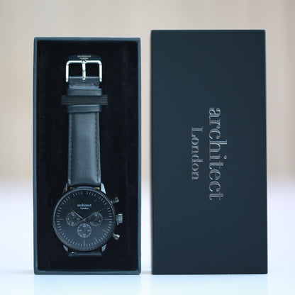 Men's Architect Motivator In Black With Black Strap - Modern Font Engraving