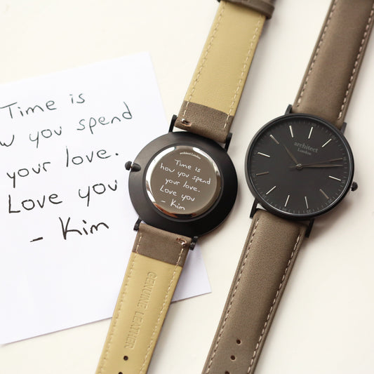 Handwriting Engraving - Men's Minimalist Watch + Urban Grey Strap - Wear We Met
