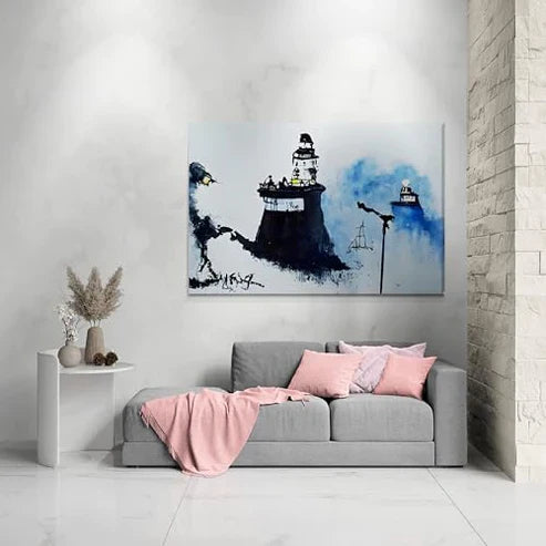 Banksy Inspired Lighthouse Plumes Canvas