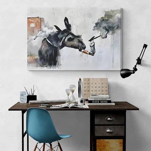 Banksy Inspired Smoking Donkey Graffiti Canvas