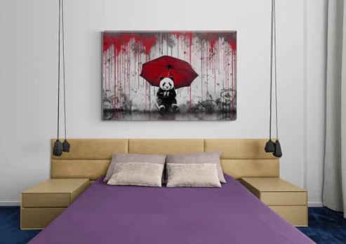 Inspired By Banksy Red Umbrella Panda Canvas