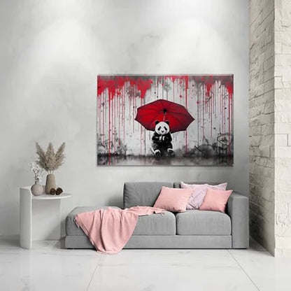 Inspired By Banksy Red Umbrella Panda Canvas