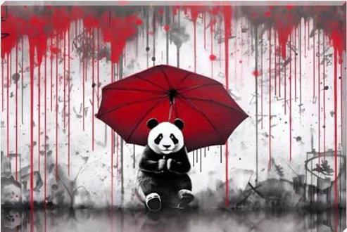 Inspired By Banksy Red Umbrella Panda Canvas