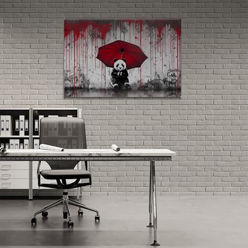 Inspired By Banksy Red Umbrella Panda Canvas