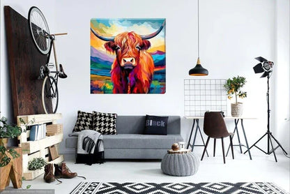 Colour Splash Grazing Highland Cow Canvas
