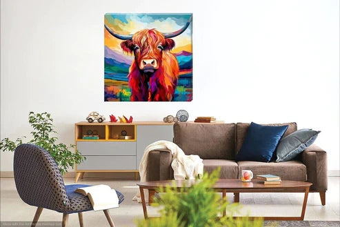 Colour Splash Grazing Highland Cow Canvas