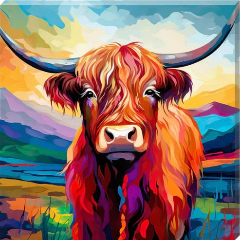 Colour Splash Grazing Highland Cow Canvas