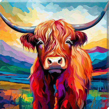 Colour Splash Grazing Highland Cow Canvas