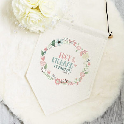 Wedding Wreath Personalised Pennant Flag