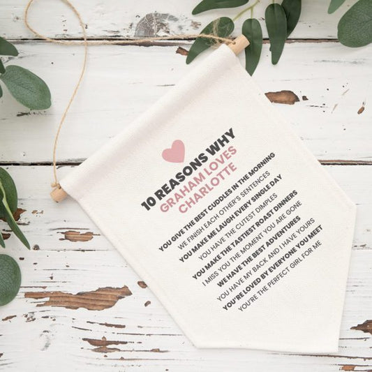 10 Reasons I Love You Personalised Pennant Flag