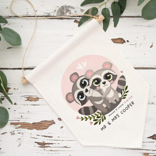 Personalised Raccoon Couple Pennant Flag
