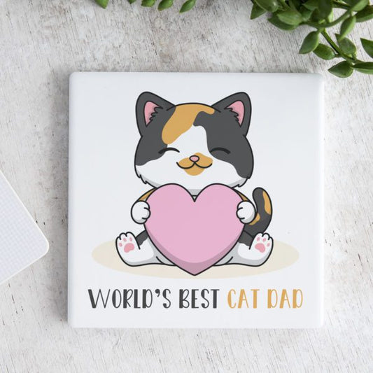 Best Cat Dad Ceramic Coaster
