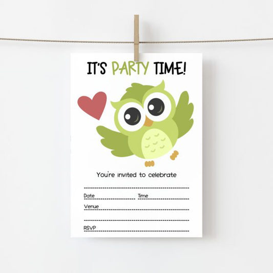 Green Owl Party Invites (10pk)