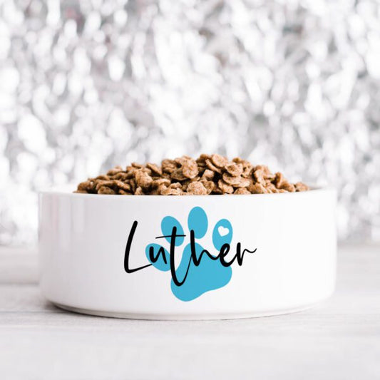 Blue Pawprint Personalised Pet Bowl